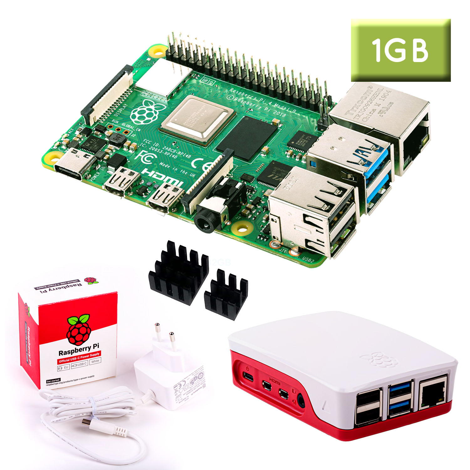 Raspberry Pi 4 (1GB RAM) "S" Bundle, weiß