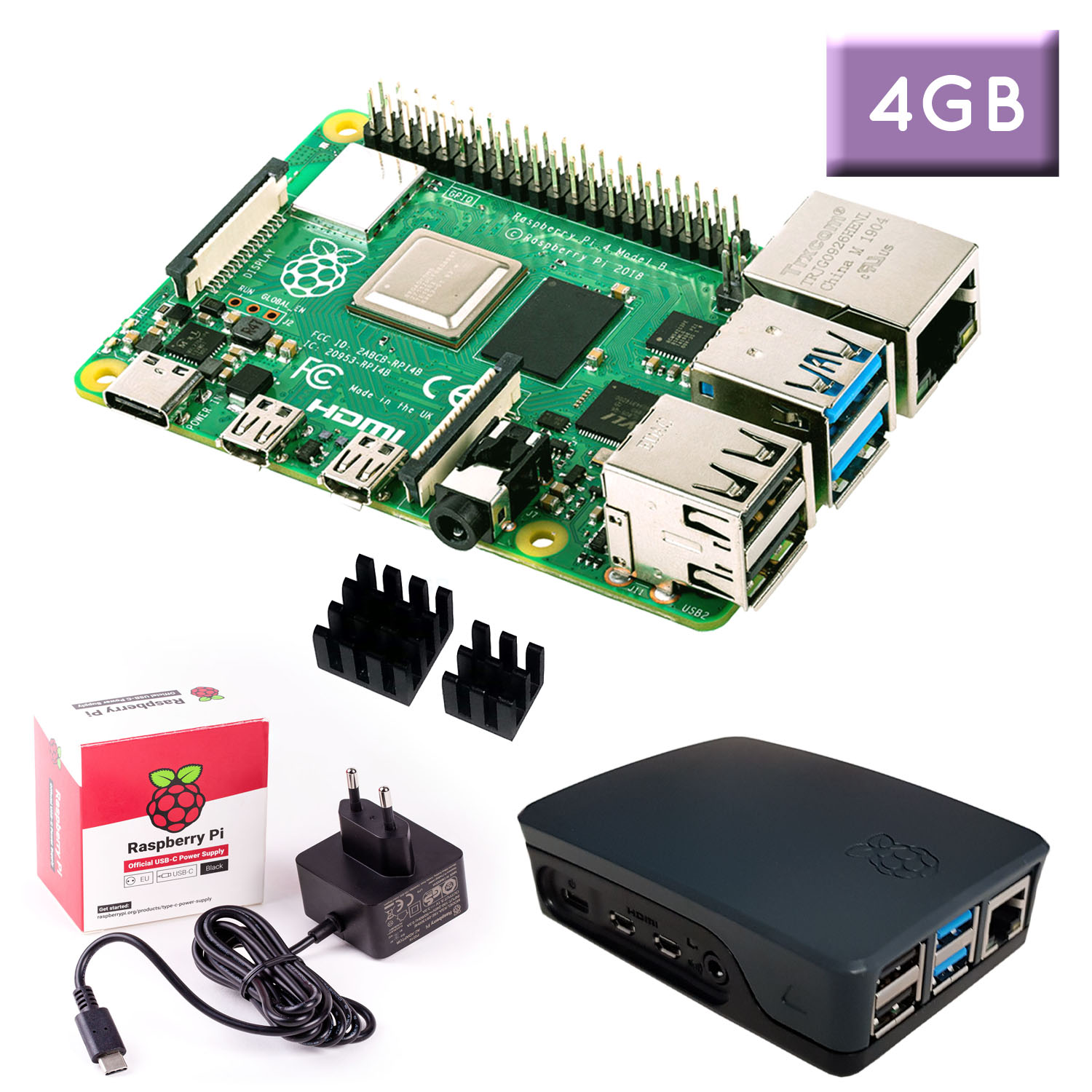 Raspberry Pi 4 (4GB RAM) "S" Bundle, schwarz