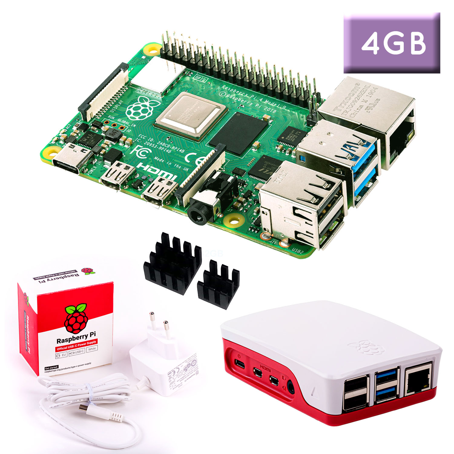 Raspberry Pi 4 (4GB RAM) "S" Bundle, weiß