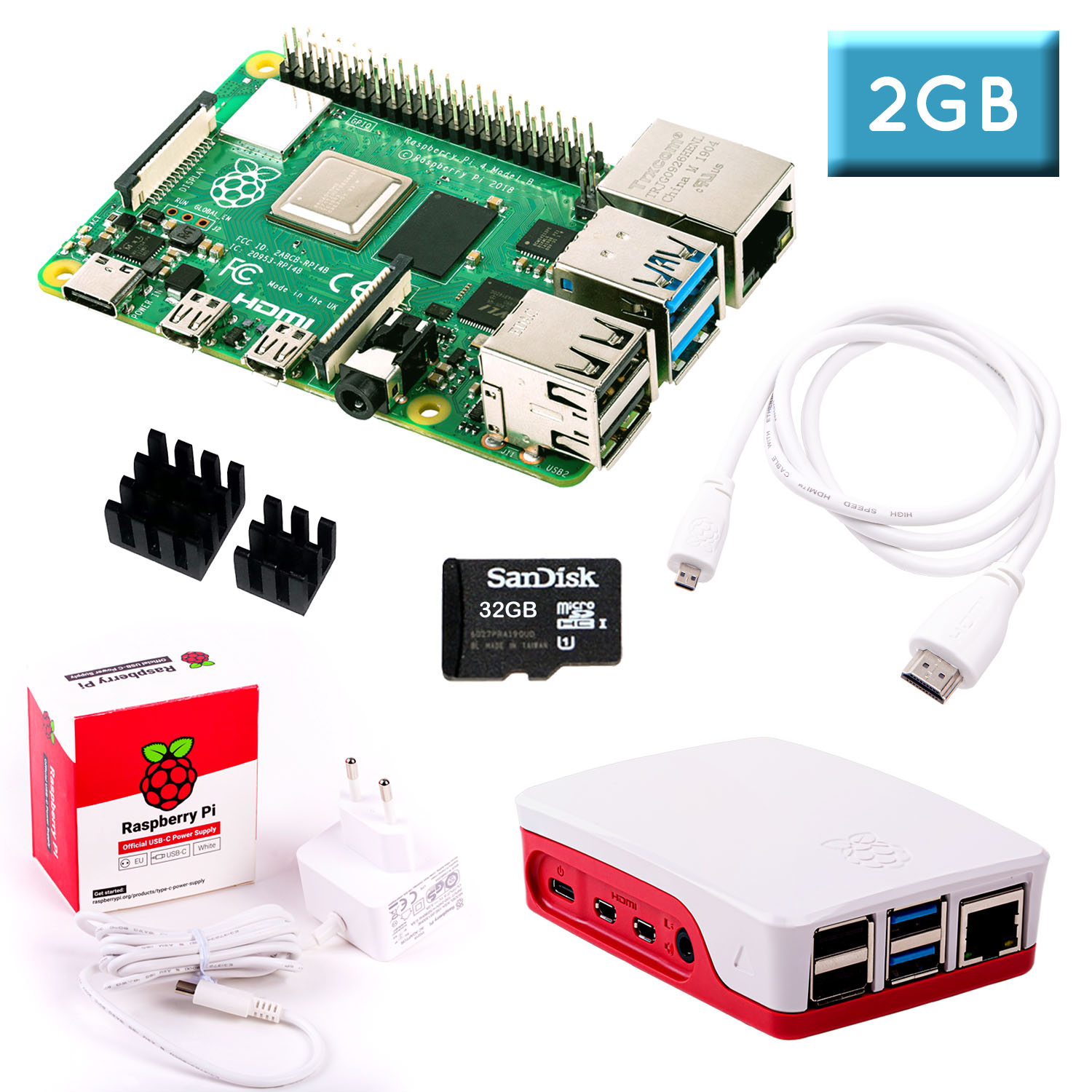 Raspberry Pi 4 (2GB RAM) Bundle 32GB, weiß