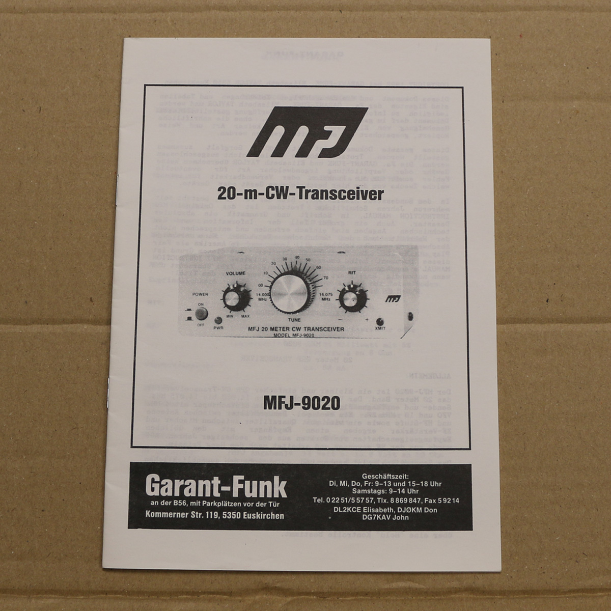 MFJ MFJ-9020 Bedienungsanleitung