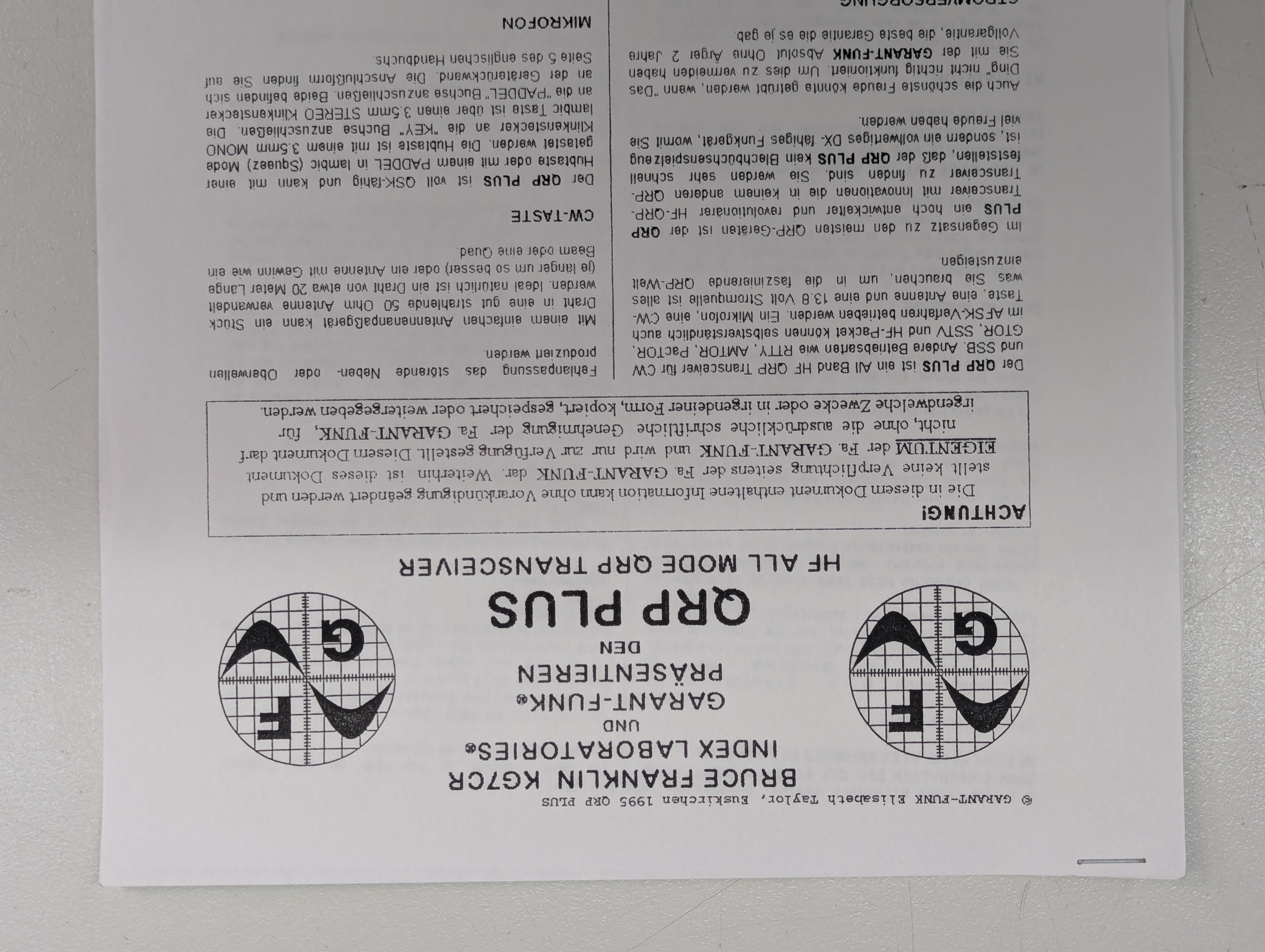 Garant Funk QRP PLUS Bedienungsanleitung