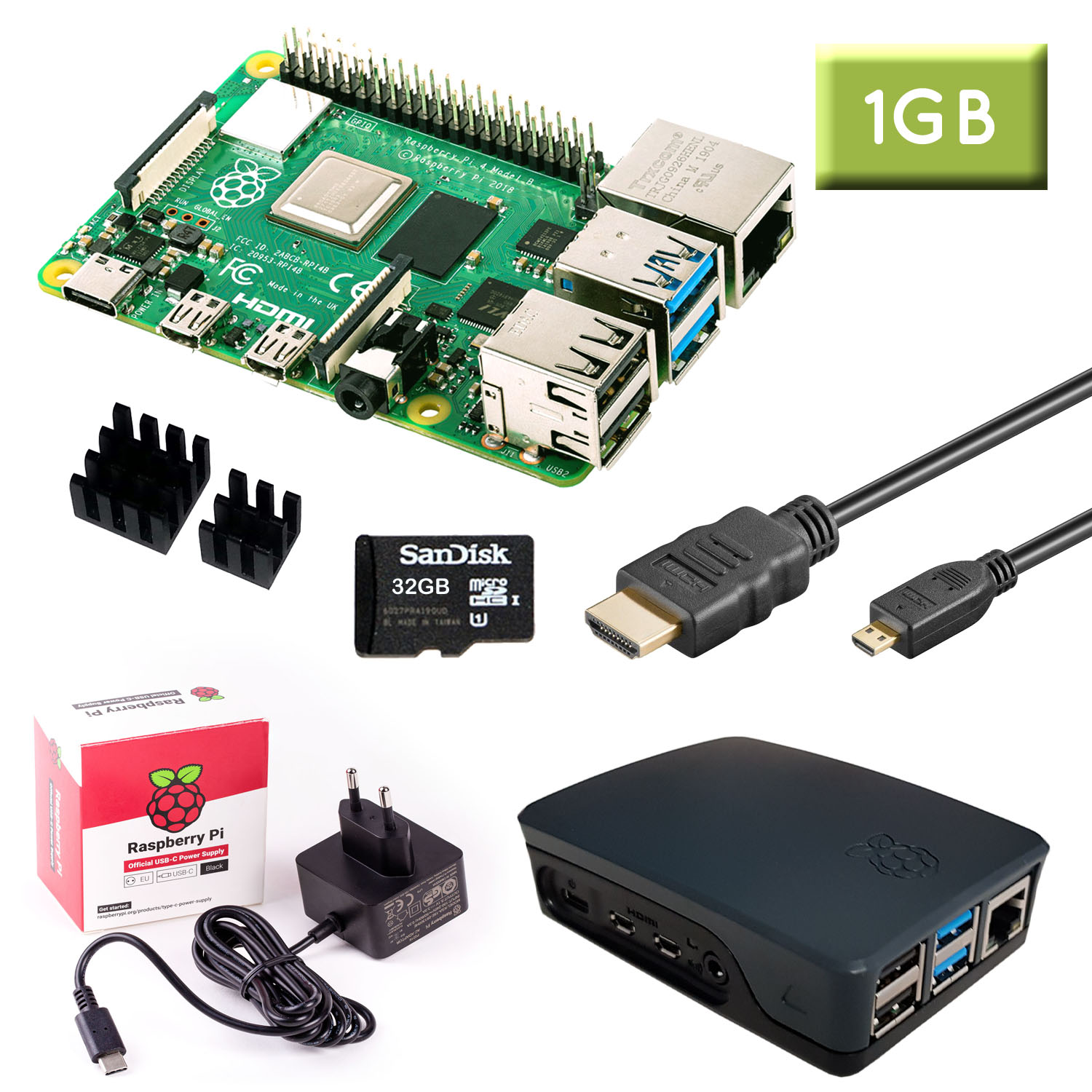 Raspberry Pi 4 (1GB RAM) Bundle 32GB, schwarz
