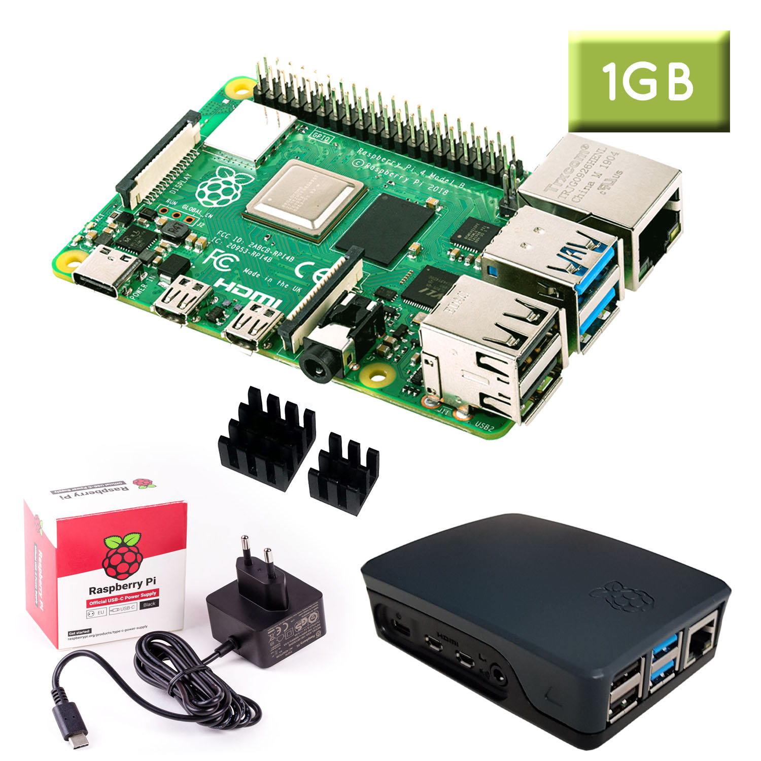 Raspberry Pi 4 (1GB RAM) "S" Bundle, schwarz