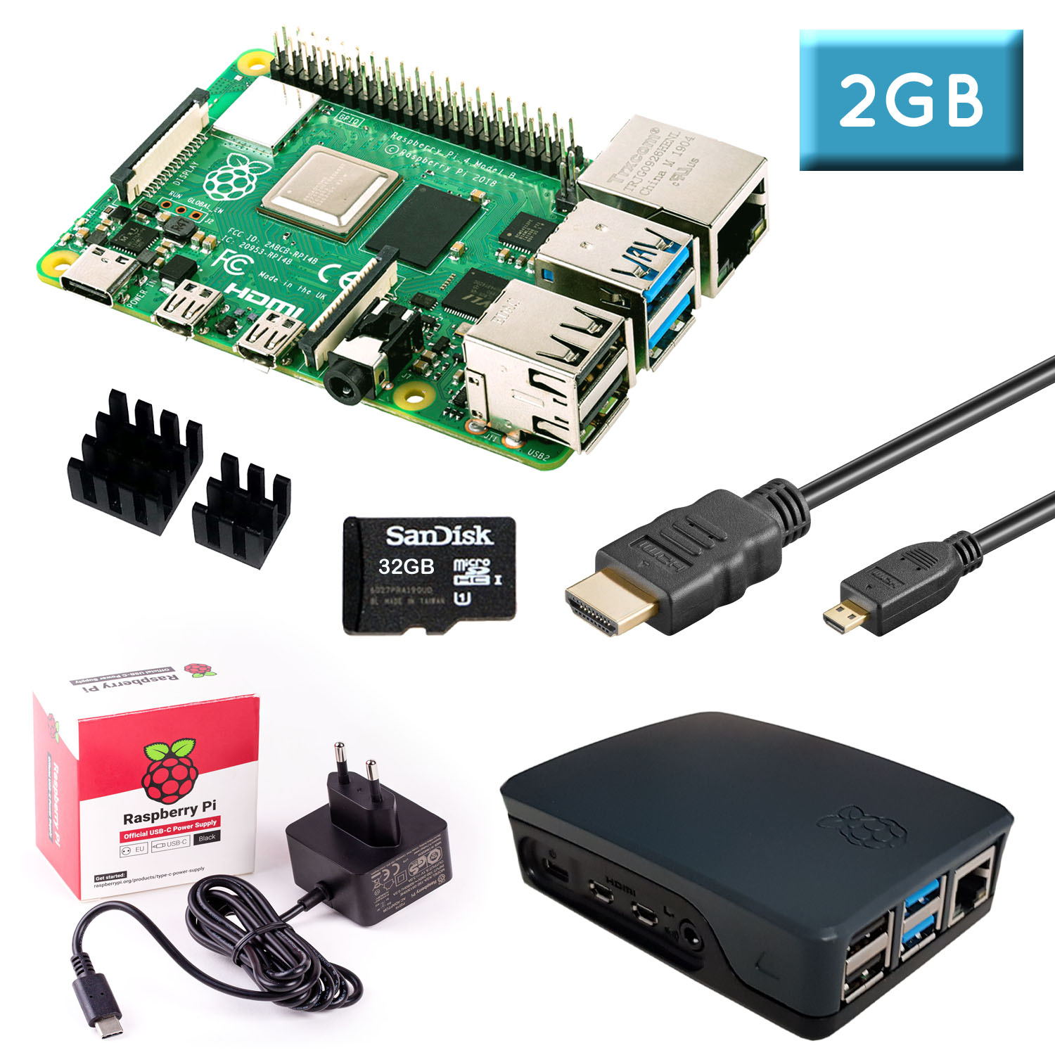 Raspberry Pi 4 (2GB RAM) Bundle 32GB, schwarz