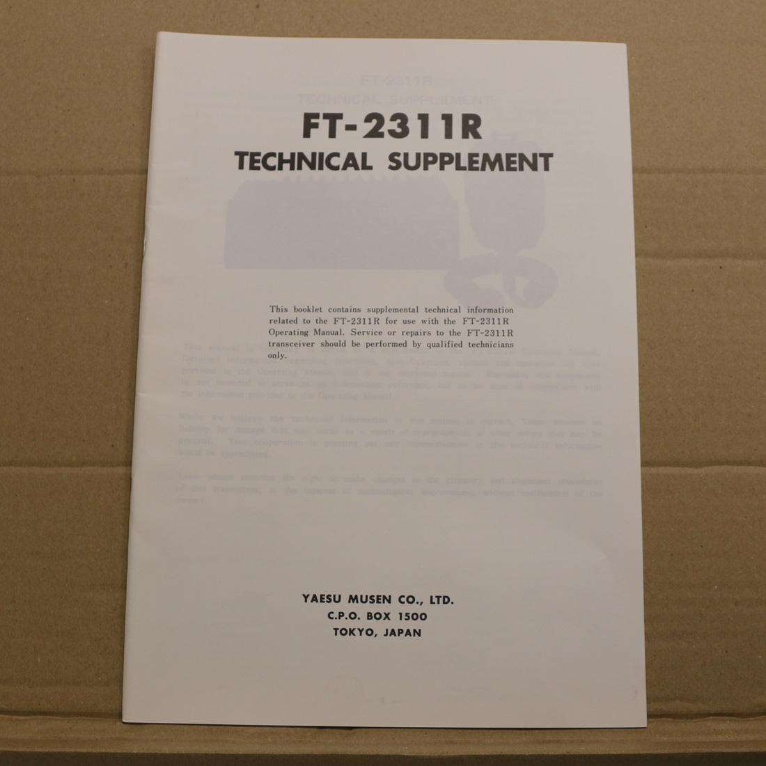 Yaesu FT-2311R Technical Supplement